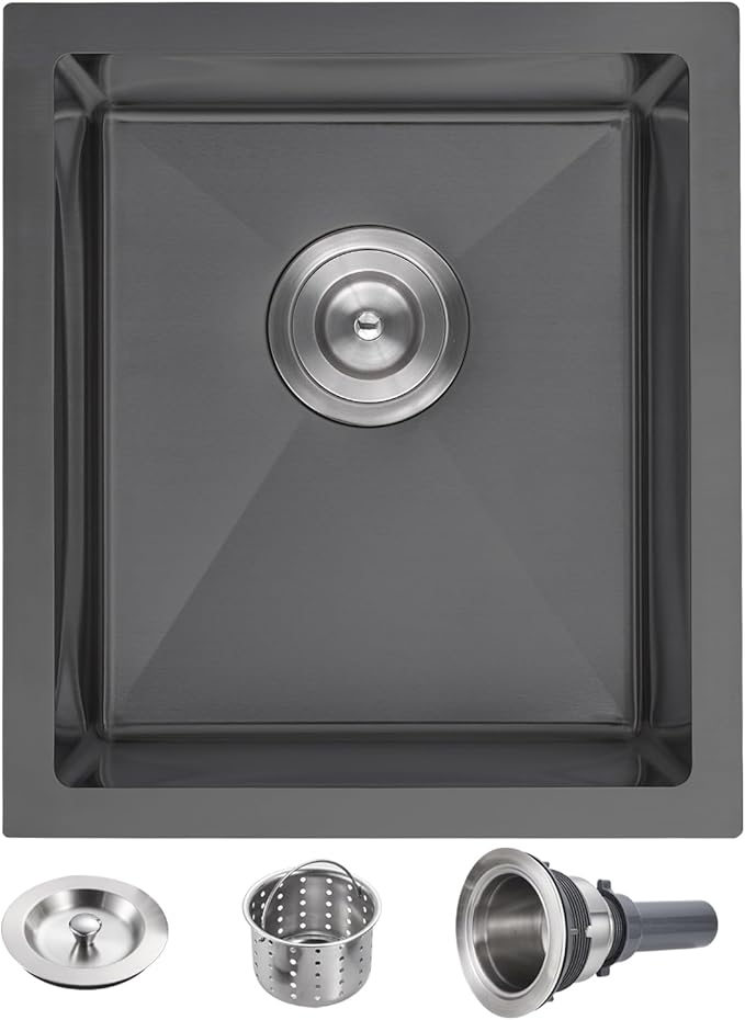 POPFLY 15×17 Inch Black Bar Sink, 304 Stainless Steel Single Bowl 8 Inch Deep by POPFLY