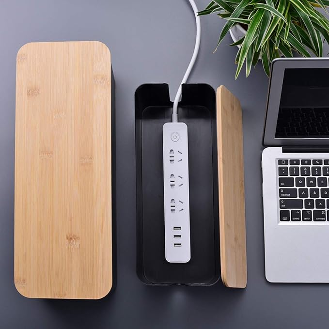 2 Pack Large Cable Management Box – Wooden Style Cord Organizer Box and Cover - Image 7
