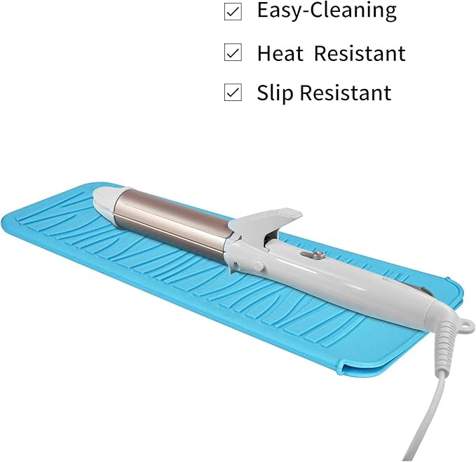 Silicone Heat Resistant Travel Mat Pouch for Hair Straighteners, Curling Irons, Wands, and Hot Styling Tools (Sky Blue) 1 Pack