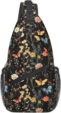 SUPLUCHOM Sling Bag Wildflower Botanical Butterfly Flower Hiking Daypack by SUPLUCHOM
