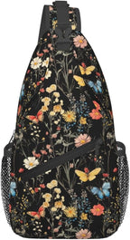 SUPLUCHOM Sling Bag Wildflower Botanical Butterfly Flower Hiking Daypack by SUPLUCHOM
