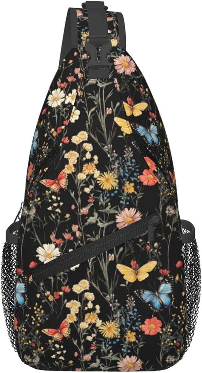 SUPLUCHOM Sling Bag Wildflower Botanical Butterfly Flower Hiking Daypack by SUPLUCHOM