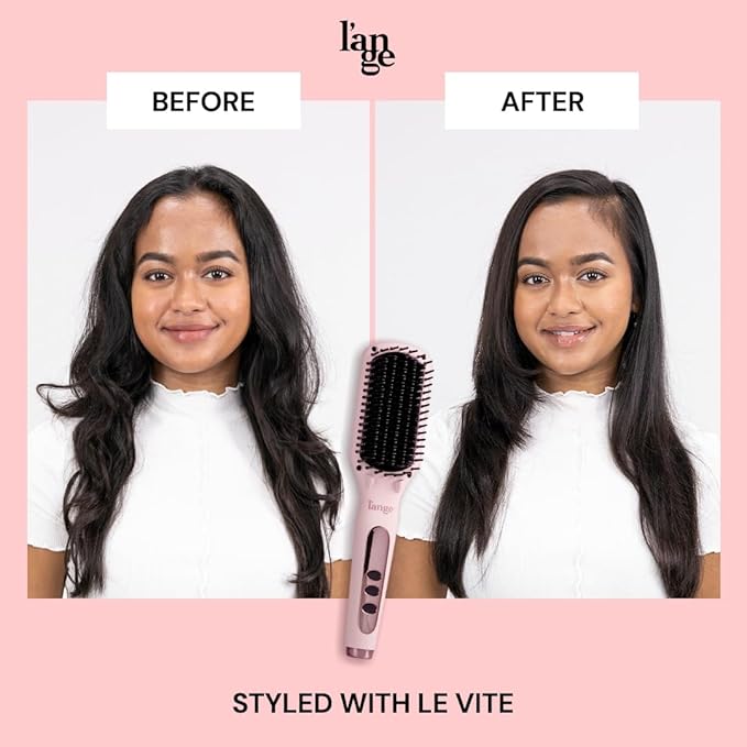 L'ANGE HAIR Le Vite Straightening Brush | Heated Hair Tool for Smoother, Frizz-Controlled Look | Dual-Voltage Hot Brush Straightener for Effortless Styling & Shine | Ceramic Standard Size (Blush)