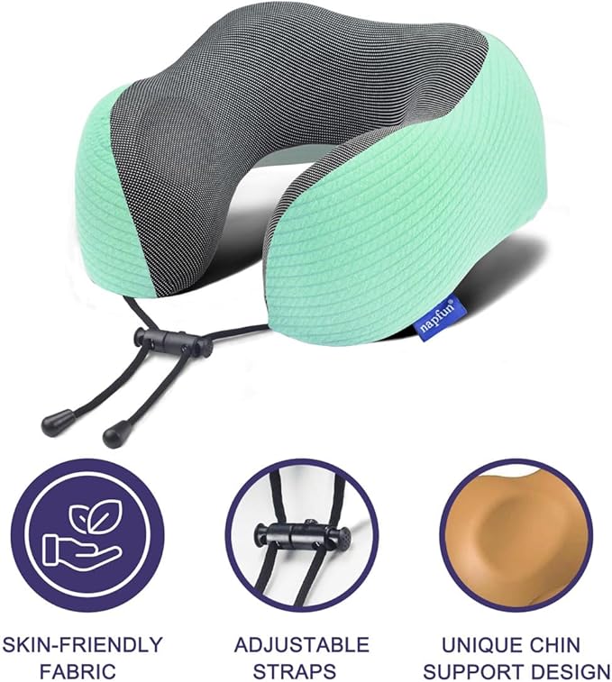 napfun Neck Pillow for Traveling, Upgraded Travel Neck Pillow for Airplane 100% - Image 6