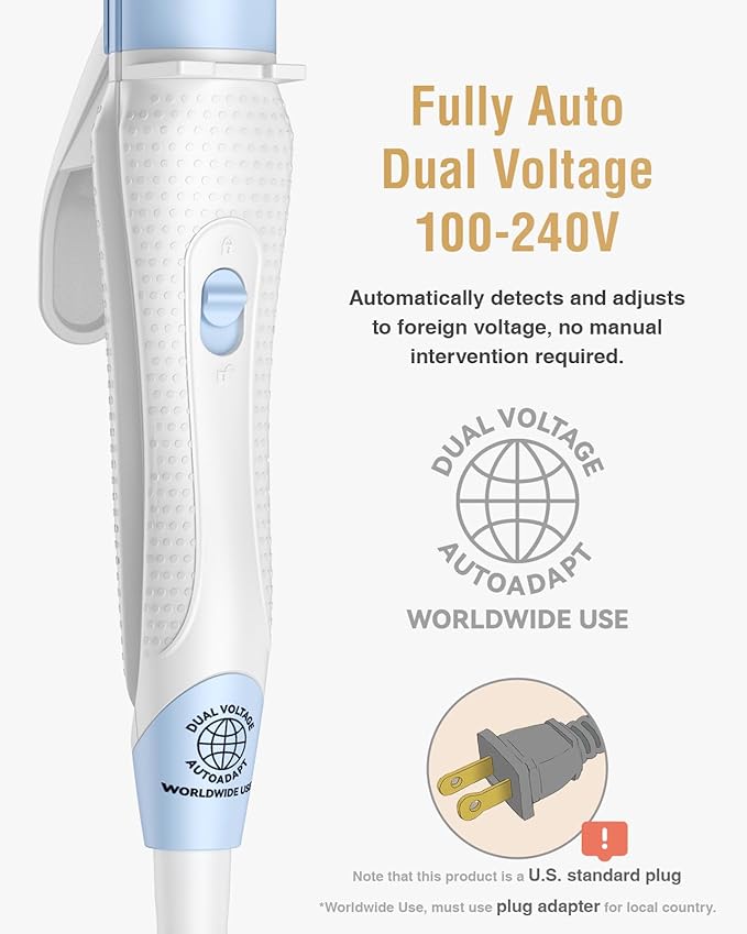 Europe Travel Curling Iron Mini: Dual Voltage Curling Iron for Traveling - Mini Travel Curling Irons 1 Inch with US Plug, Blue 390℉ for Fine/Damaged Short Hair