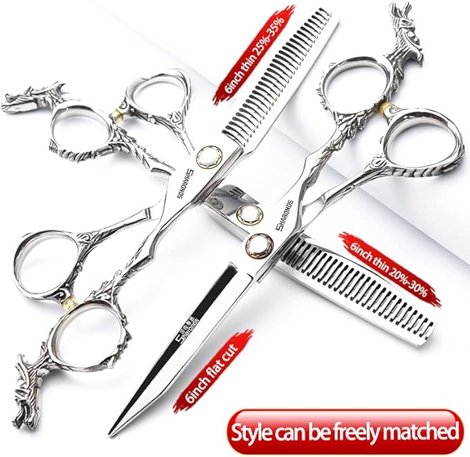 Sharonds 6/7 inch Professional Hair Cutting Scissors Set Hair Cutting Scissors Thinning Teeth Shears Set,Sliver Scissors,Barber,Salon,Hairdressing Scissors Kit,Japanese 440C Scissors (6-inch 3pc-A)