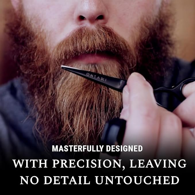 Ontaki Professional Beard Scissors for Men - 5 in Hand-Forged Black 410C German Steel - Includes 2 Combs & PU Pouch - Beard & Mustache Grooming Kit
