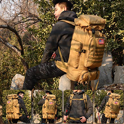 70L Camping Hiking Backpack Tactical Backpack Military Molle Rucksack Backpack for Outdoor (Khaki)