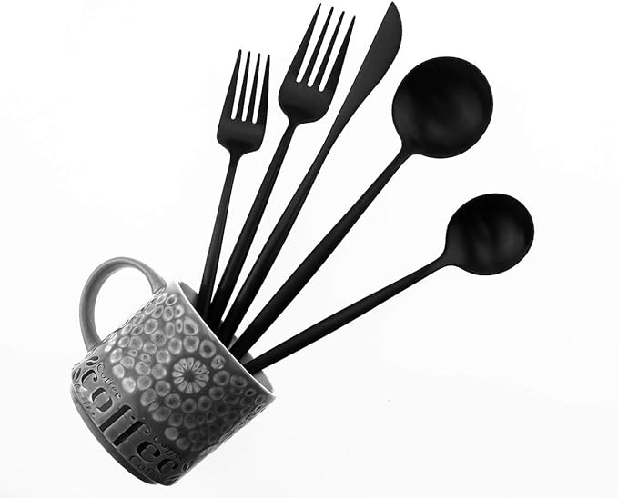 Matte Balck Silverware Set, Gugrida 5-Piece 18/10 Stainless Steel Satin Finish - Image 2
