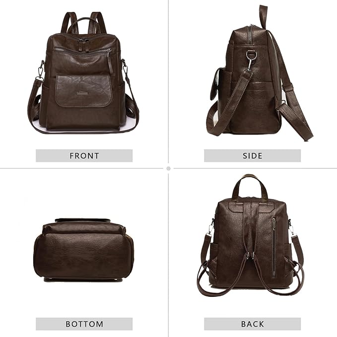 PU Leather Backpack Purse for Women Fashion Multipurpose Design Handbag Ladies - Image 3