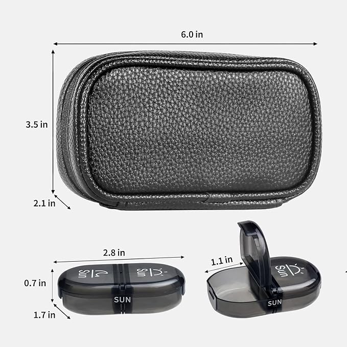 Serfeymi Weekly Travel Pill Organizer 2 Times A Day AM PM Upgraded Black Pill - Image 2