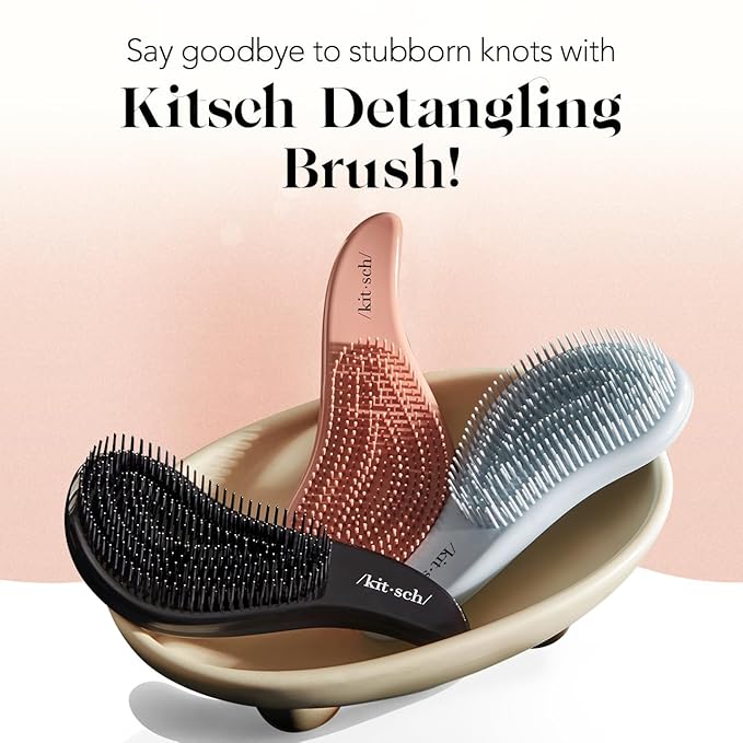 Kitsch Detangler Brush – Gentle Curly Hair Brush with Flexible Bristles for All Hair Types - Wet or Dry | Detangling Hair Brushes for Women & Men, Hairbrush for Adults & Kids - Haze Blue