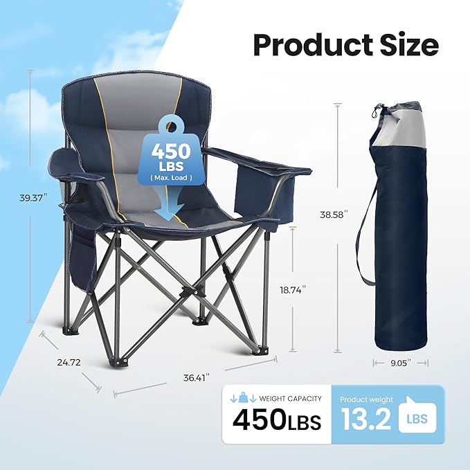 HIGH POINT SPORTS Oversized Portable Camping Folding Chair, Heavy Duty Portable - Image 3
