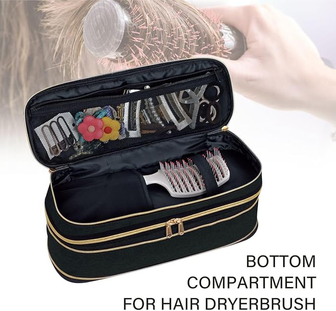 Hair Dryer Travel Carrying Case, Curling Iron Storage Bag, Slim Expandable Handheld Dual-Layer Travel Storage Bag for Dryer/Hair Tool Organizer/Style Organizer