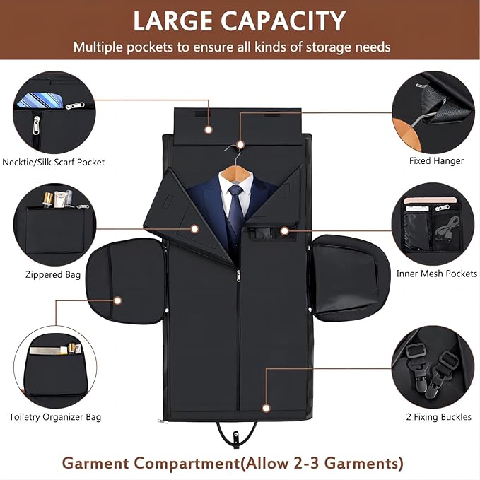 Garment Bag for Travel, Convertible Carry on Garment Duffel Bag for Men 3Pcs - Image 4