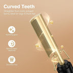 Terviiix Hot Comb for Lace Front Wigs, Curved Teeth Pressing Combs for Black Women Hair, Anti-Scald Straightening Comb, Electric Heat Comb, Temperature Adjustable, 60 Min Auto Shut Off