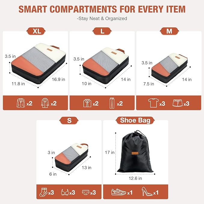 Packing Cubes for Travel, Compression 6 Set Organizer Bags for Women - Image 3