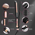 SKIMI Airflow Styler, Titanium Flat Iron Hair Straightener, Professional Curling Iron with Cooling Air Vents to Lock in Style, 5 Temps & Dual Voltage, Auto Off (Black & Yellow Rose).