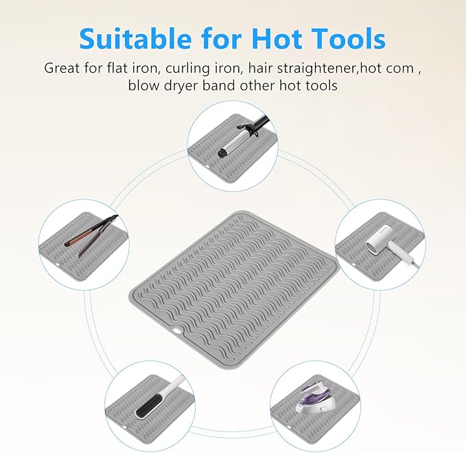 Quccefods Heat Resistant Mat Oversize Curling Iron Mat Silicone Hot Hair Tools Mat for Hair Straightener,Flat Irons,Hair Styling Tools Countertop protection Portable Travel Mat 14.2" x 11"