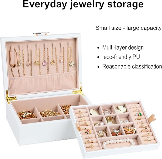 Small Jewelry Organizer for Women, 2-Layer Travel Jewelry Box - Image 2
