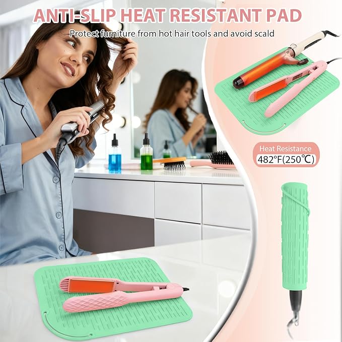 Large Silicone Heat Resistant Mat, Portable Travel Hot Hair Tools Holder Pad for Curling Iron, Flat Iron, Hair Straightener and Other Styling Tools(12.0" x 9.0")