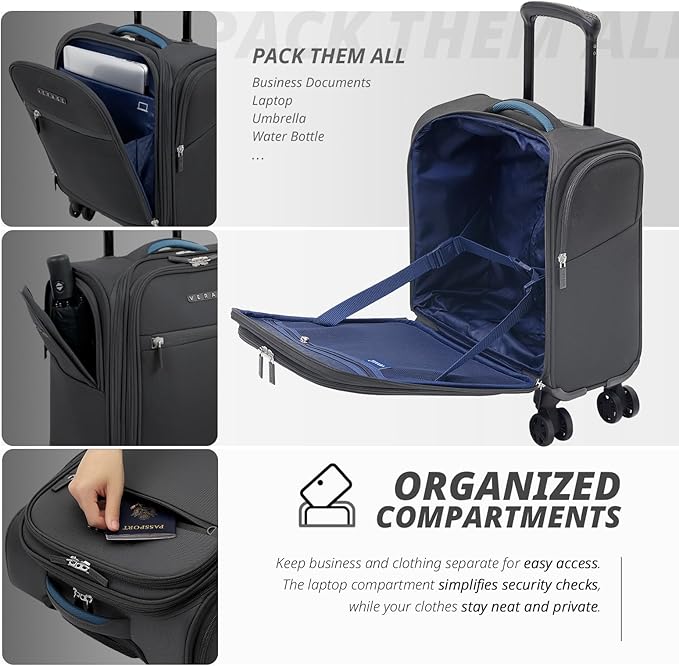 Verage Under Seat Luggage with Wheels, Softside Small Suitcase Spinner Carry On - Image 4