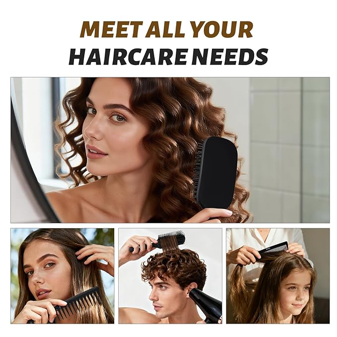 Balon Hair Brush for Women and Men, 4Pcs Paddle Brush Detangling Brush Hair Comb Set for Long Thick Thin Curly Hair, Hairbrush Great On Wet or Dry, No More Tangle