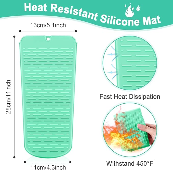 Shappy 2 Pcs Curling Iron Travel Case Cover Heat Resistant Flat Iron Holder Case Sleeve Neoprene Straightener Holder and Silicone Hot Hair Tools Mat Bag(Cactus Style)