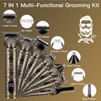 Beard Trimmer Kit Professional Hair Clipper Zero Gapped T-Blade Electric Shaver Razor Nose Body Trimmer for Men Cordless Grooming Kit 7 in 1