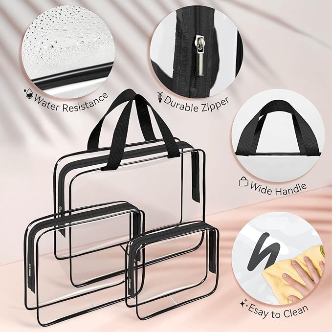 TISRATOK 10 PCS Clear Travel Makeup Toiletry Bag, Plastic PVC Cosmetic TSA - Image 6