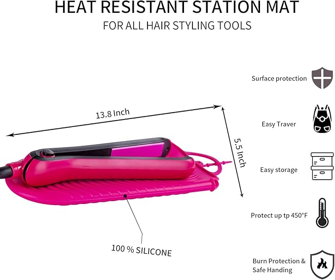ZAXOP Silicone Heat Resistant Holder Mat Pouch for Flat Iron,Curling Iron,Hot Hair Tools(Hotpink)