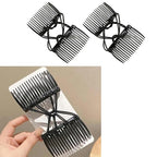 2Pcs Stretchy Comfy Hair Comb Clips, Double Slide Hairpins, Double Comb for Curly Wavy Hair - No Slip, Ouchless,Adjustable & Simple Long Lasting Updo's Black Elastic No Crease, Styling Accessories