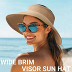 PFFY Sun Hats for Women Straw Beach Hat Packable Foldable Wide Brim Ponytail - Image 4