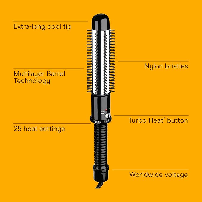 Conair Instant Heat Curling Iron Brush, 1 1/4-Inch Barrel Curling Brush for Short Hair, 30-Second Heat-Up with 25 Heat Settings for All Hair Types, Black