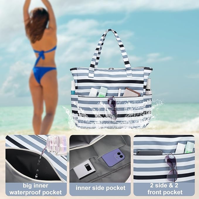 LEDAOU Beach Bag Waterproof Sandproof Women Tote Bag Pool Bag - Image 4
