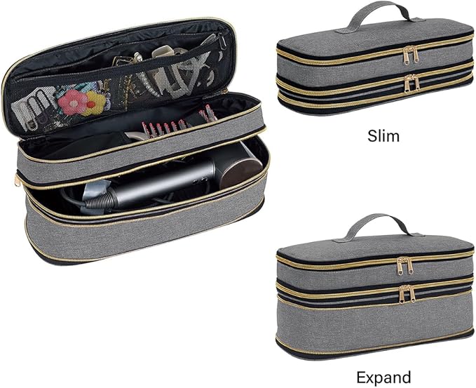 Hair Dryer Travel Carrying Case, Curling Iron Storage Bag, Slim Expandable Handheld Dual-Layer Travel Storage Bag for Dryer/Hair Tool Organizer/Style Organizer