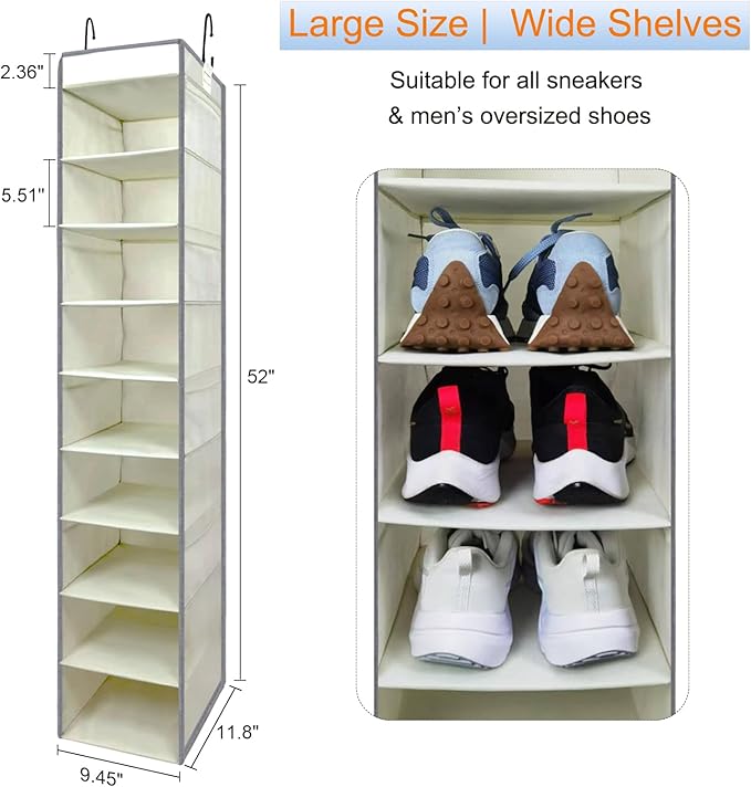Large-Sized Hanging Shoe Organizer 10-Shelf, Sturdy Hanging Closet Organizer - Image 3