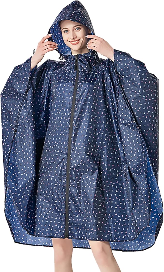 ANYOO Waterproof Rain Poncho Lightweight Reusable Hiking Hooded Coat Jacket - Image 2