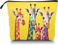 Cosmetic Bags Travel Makeup Toilet Case Waterproof Pouch for Women Girls 6.7X9.45inches - Colorful Giraffes Against A Yellow Background