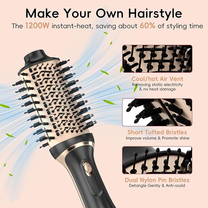 Hair Dryer Brush Set, Multifunctional Hot Air Brush for Salon Blowouts, Negative Ion Technology & Quick Drying, Shiny and Less Frizz, Black Orange