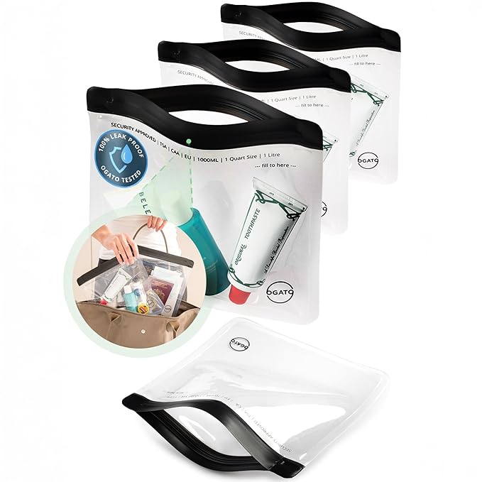 Ogato 3pcs - Clear TSA Approved Toiletry Bag - Our Quart Size Clear Toiletry by OgatoUS