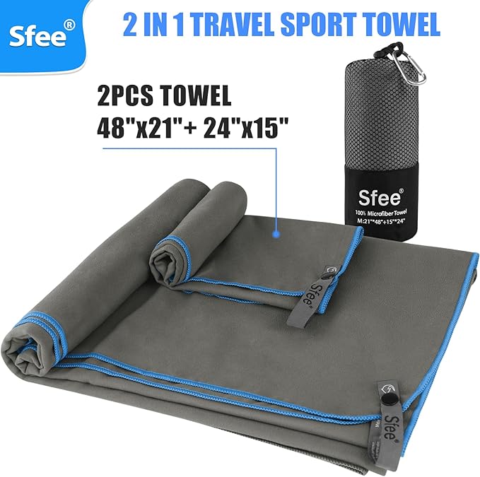 Sfee 2 Pack Microfiber Travel Towel, Quick Dry Towel Camping Towel Super - Image 3