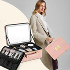 Makeup Bag with LED Mirror & Magnifier, Large Cosmetic Organizer Travel Makeup - Image 2