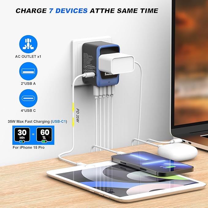 Universal Travel Adapter, PD 35W 7 in 1 International Power Plug Adapter - Image 2