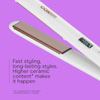 Conair Double Ceramic Flat Iron, 1-Inch Flat Iron, 5 Digital Temp Settings Up to 410°F, Extra-Long Plates, For All Hair Types and Textures, White