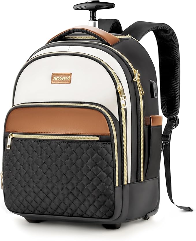 Small Rolling Backpack for Women, Lightweight Travel Backpack by Arcoyard