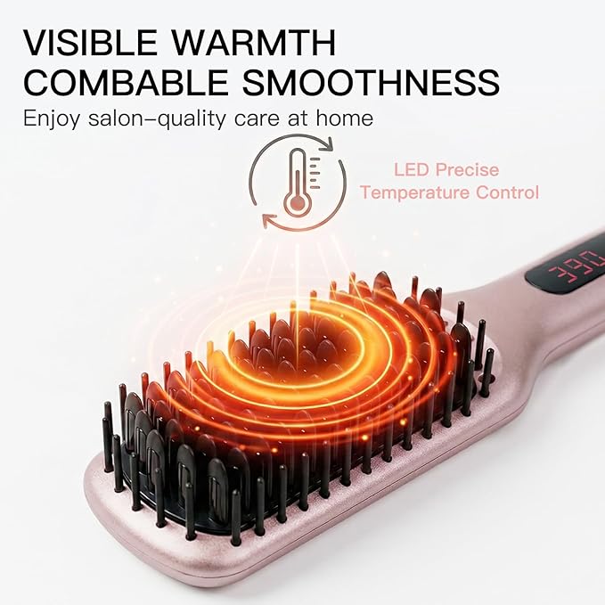 MEGAWISE Pro Ceramic Ionic Hair Straightener Brush for Home Salon | MCH Fast 20s Heating Tech with Auto-Off Safety | Anti-Scald with Universal Dual Voltage | Rotatable Power Cord