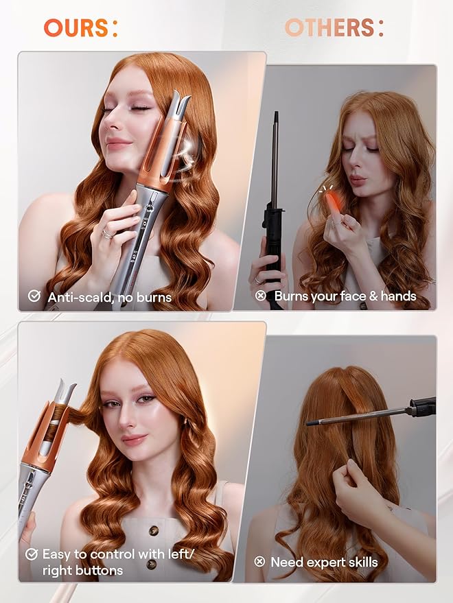 SHEGLAM Automatic Curling Iron 1 1/4 inch with 3 Temperatures Fast Heating, 2-Way Rotation, Anti-Scald, Anti-Tangle Rotating, Automatic Shut-Off for Hair Styling