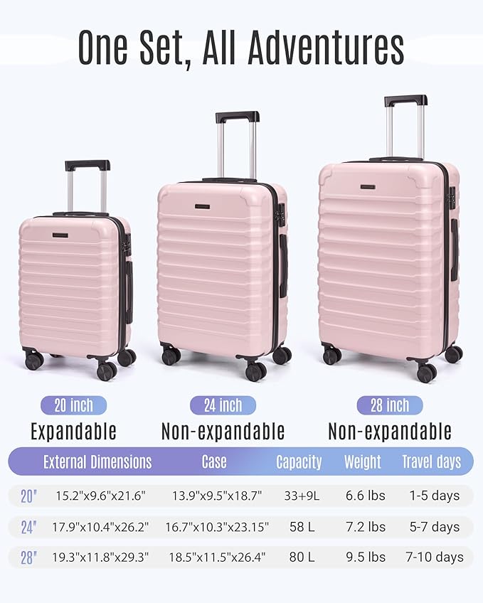 LIGHT FLIGHT Luggage Sets, 3 Piece Durable Suitcase Set - Image 7