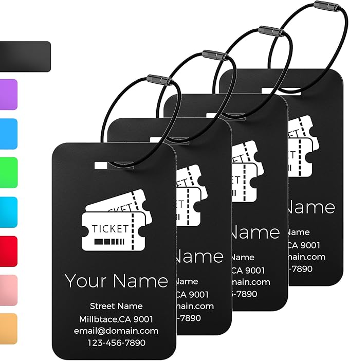 Personalized Luggage Tags, Custom Luggage Tags 4 Pack TSA Approved Double Sided by Unknown